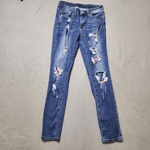 Judy Blue Skinny Fit Colorful Rainbow Patch Ankle Distressed Jeans Size 28